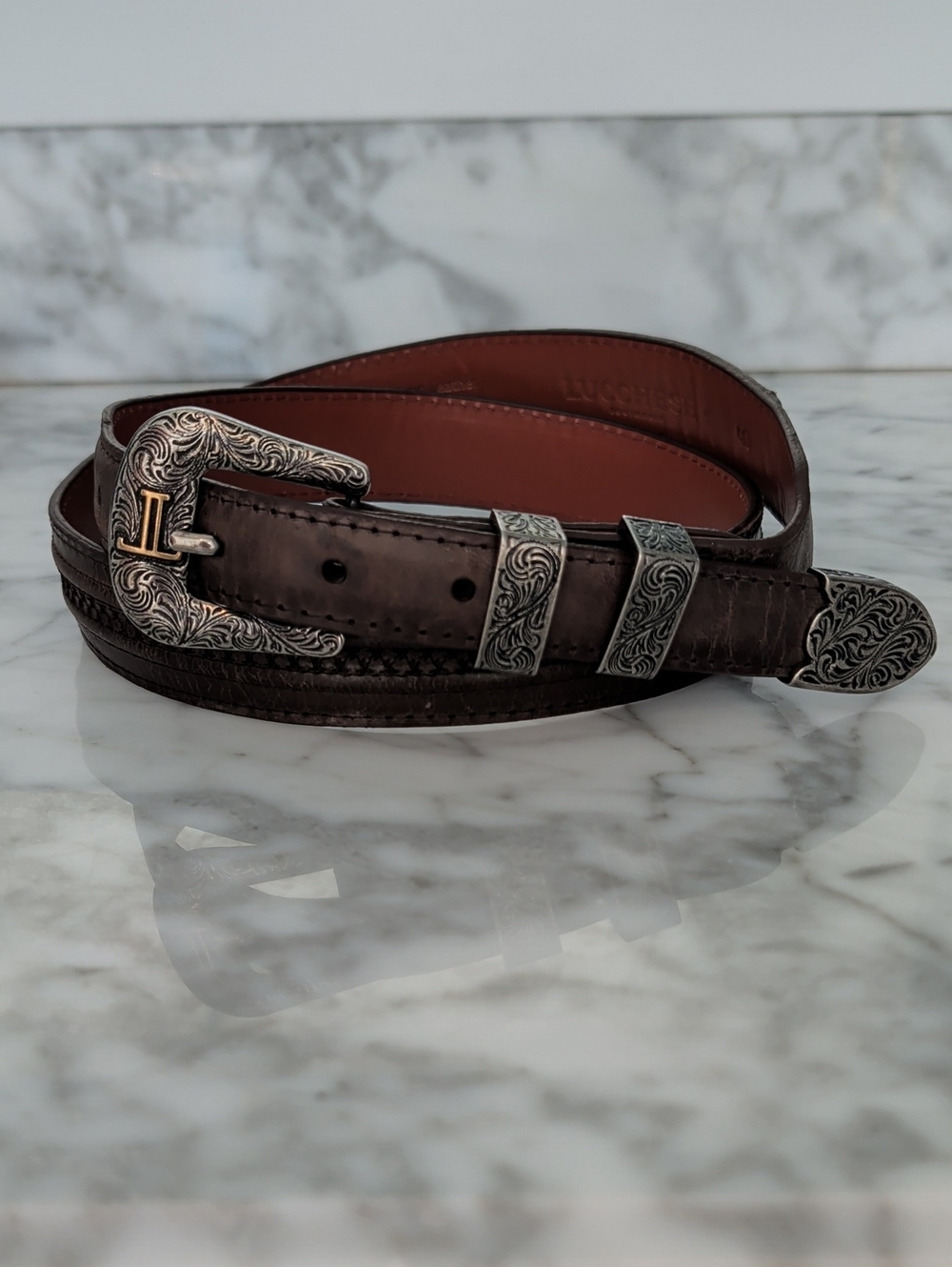 Lucchese Men's Chocolate Mad Dog Goat 1¼" Tapered Down To 1" Belt Size 40